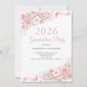 Elegante rosa Floral-Abschlussfeier 2026 Einladung