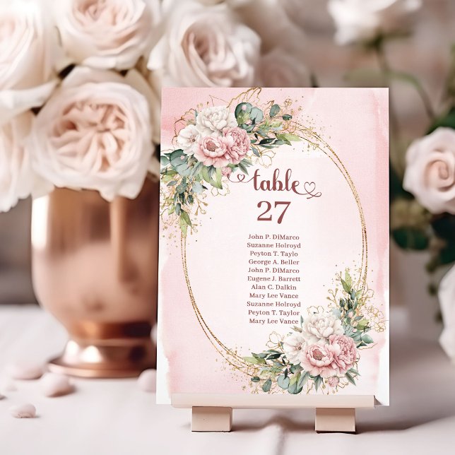 Elegante rosa Floral-Eukalyptus-Tischnummer Tischnummer (Elegant Blush Pink Floral Eucalyptus Table Number)