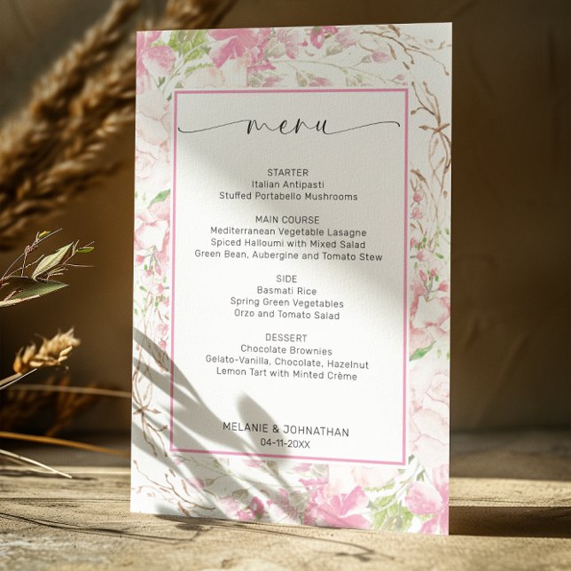 Elegante Rosa Floral Flat Menu Card Menükarte (Von Creator hochgeladen)