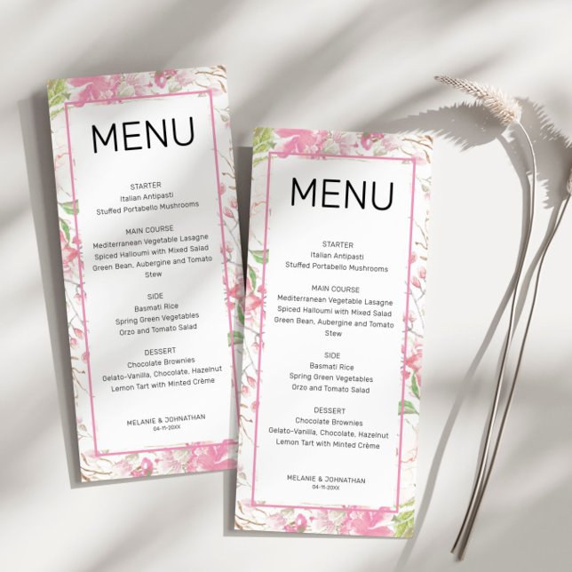 Elegante Rosa Floral Flat Menu Card Menükarte (Von Creator hochgeladen)