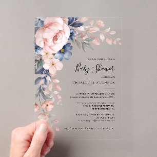 Elegante rosa Floral Girl Baby Shower-Einladung Acryleinladungen
