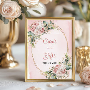 Elegante rosa Floral Gold Glitter Karten Geschenke Poster