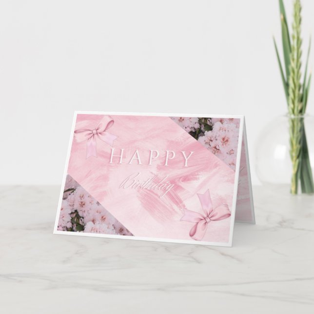 Elegante Rosa Floral Happy Birthday Card Dankeskarte (Vorderseite)