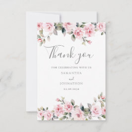 Elegante Rosa Floral Hochzeit Flat Danke Karte