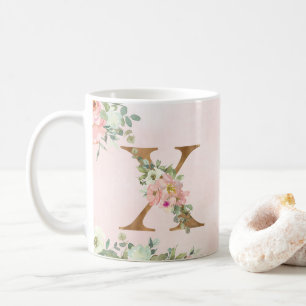 Elegante Rosa Floral Monogram X Tasse