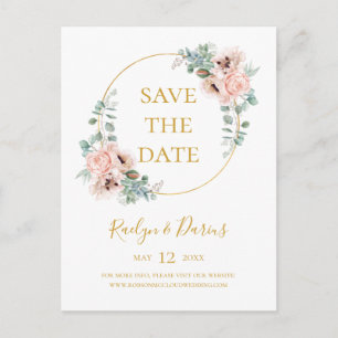 Elegante Rosa Floral Save The Date Postkarte