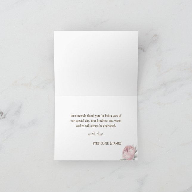 Elegante Rosa Floral Wedding Danke Card (Innenseite)