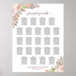 Elegante rosa florale 23-Tisch-Hochzeits-Sitzordnu Poster