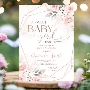Elegante rosa florale Baby Girl Baby Shower Einladung