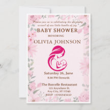 Elegante rosa florale Babyparty-Einladungskarte