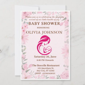 Elegante rosa florale Babyparty-Einladungskarte Einladung