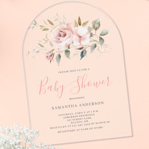 Elegante rosa florale Babyparty für Mädchen Acryleinladungen