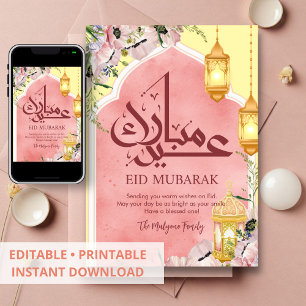 Elegante rosa florale Eid Mubarak Karte