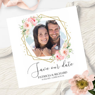 Elegante Rosa Florale Foto Hochzeit Vormerkung Magnetkarte