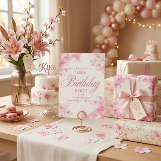 Elegante rosa florale Geburtstagseinladung Einladung