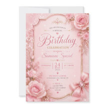 Elegante rosa florale Geburtstagseinladung mit Gla