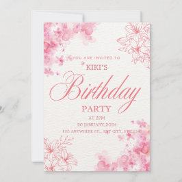 Elegante rosa florale Geburtstagseinladung Save The Date