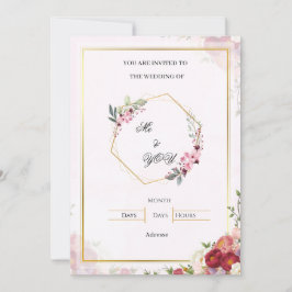 Elegante rosa florale geometrische Hochzeitseinlad Einladung
