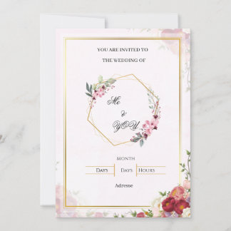 Elegante rosa florale geometrische Hochzeitseinlad Einladung