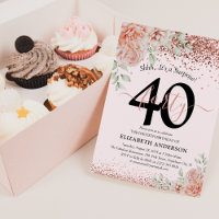 Elegante rosa florale & glitzernde 40. Geburtstags