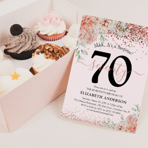 Elegante rosa florale & glitzernde 70. Geburtstags Einladung