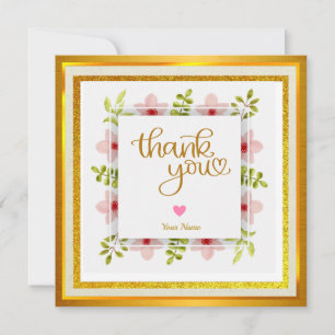 Elegante rosa florale goldene Blüte und Dankeschön Karte