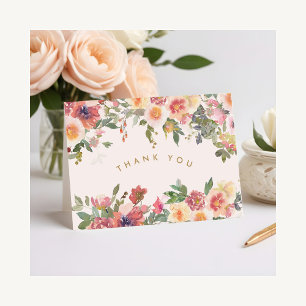 Elegante rosa florale goldene Brautparty Dankeskarte