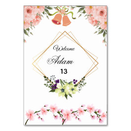 Elegante rosa florale Hochzeit Tischnummernkarte Tischnummer