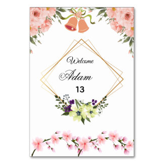Elegante rosa florale Hochzeit Tischnummernkarte Tischnummer