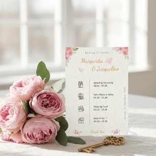 Elegante rosa florale Hochzeits-Itinerar-Zeitplan  Begleitkarte