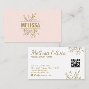 Elegante rosa florale Hochzeits-QR-Code Visitenkar Visitenkarte