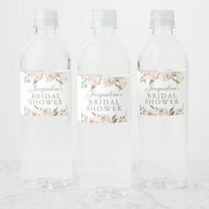 Elegante rosa florale Hochzeitsdusche Custom Wasserflaschenetikett