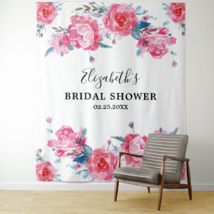 Elegante rosa florale Hochzeitsdusche Foto Hinterg Wandteppich