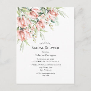 Elegante rosa florale Hochzeitsduscheinladung Postkarte