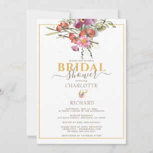 Elegante rosa florale Hochzeitsparty mit Gold-Ampe Einladung
