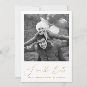 Elegante rosa florale Kalligrafie Foto Save the Da Date