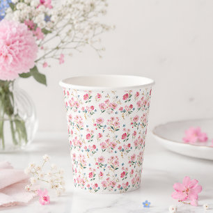 Elegante rosa florale Kokette Geburtstagsfeier Pappbecher
