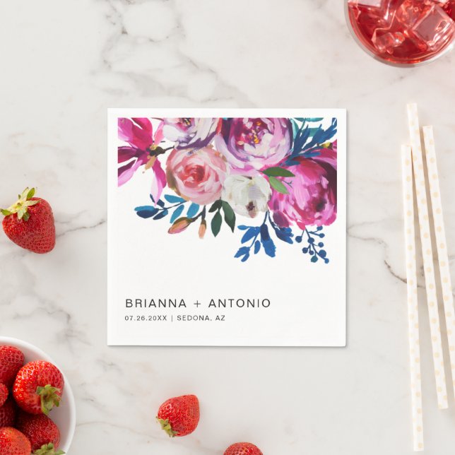 Elegante rosa florale Moderne Hochzeit Serviette (Beispiel)