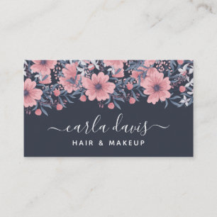 Elegante rosa florale navy Wasserfarbe Geschäftlic Visitenkarte