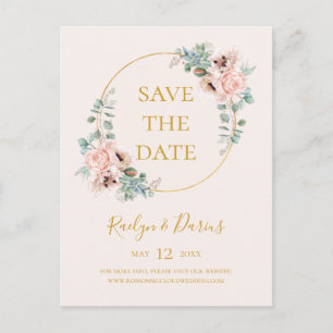 Elegante Rosa Florale Pastell Save-The-Date-Postka Einladungspostkarte