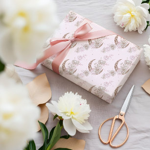 Elegante rosa florale Pfingstrose himmlischer Mond Geschenkpapier