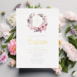 Elegante rosa florale religiöse Girl Baptisse Folieneinladung