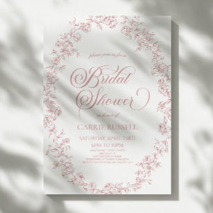 Elegante rosa florale Rosen Linienkunst Brautparty Einladung