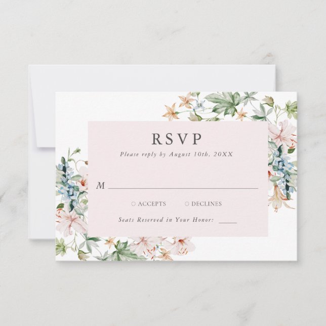 Elegante rosa florale RSVP-Karte RSVP Karte (Vorderseite)