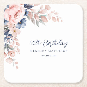 Elegante rosa florale Schrift 60. Geburtstag jedes Rechteckiger Pappuntersetzer