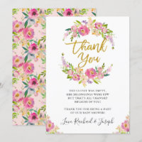 Elegante rosa florale Schriftzug Baby Shower Danke