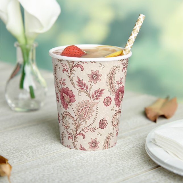 Elegante rosa florale verspielte Papiertasse Pappbecher (In Situ)