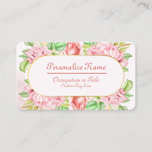 Elegante rosa florale Vintage-Pfingstrose und Rose Visitenkarte
