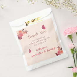 Elegante rosa florale Wasserfarbe 1. Geburtstag Geschenktütchen