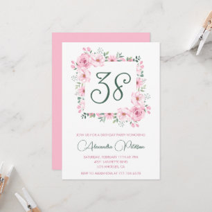 Elegante rosa florale Wasserfarbe 38. Geburtstag Einladung